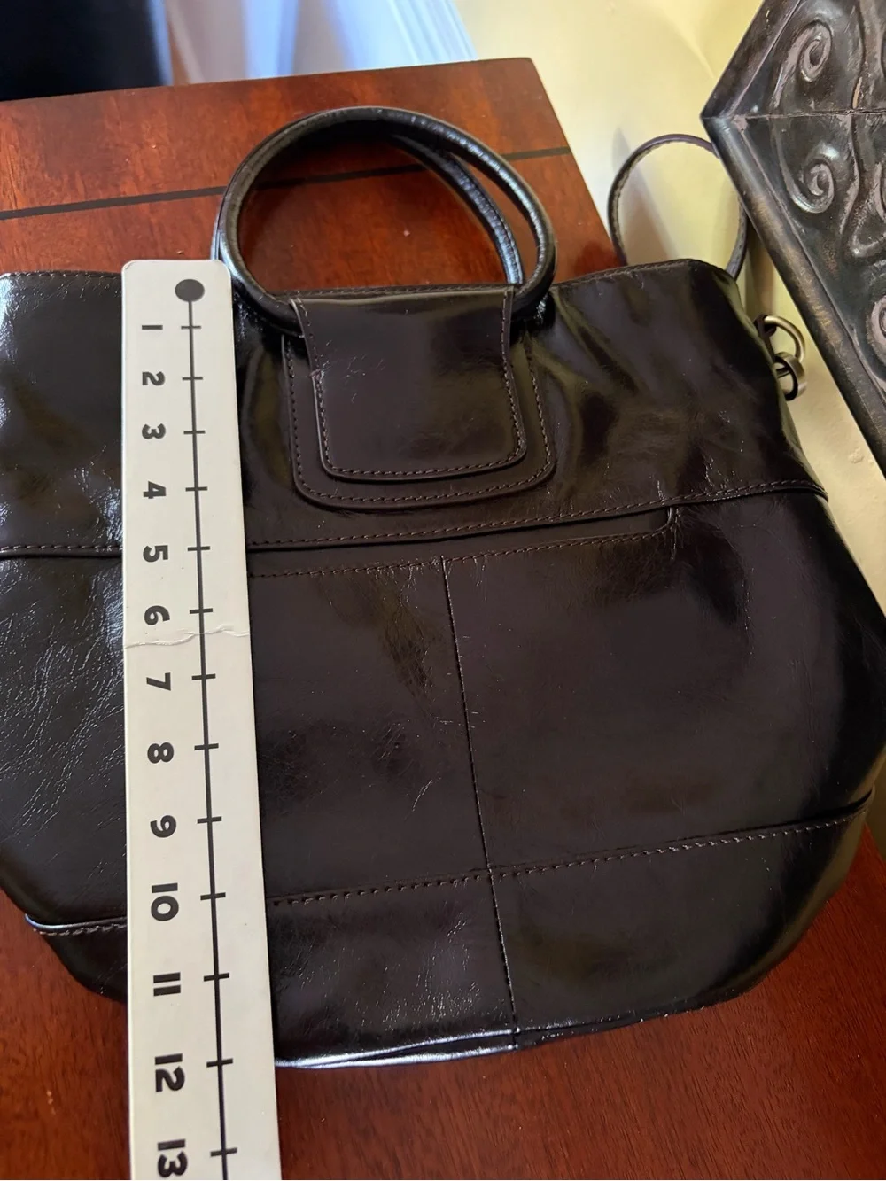 HOBO Maggie Satchel/Crossbody Polished Black Leather And Sleek Handles